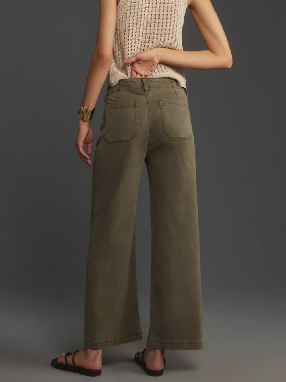 Paige Carly Pant High Rise Crop Wide Leg Jeans Drawstring Trousers Green - Picture 2 of 13
